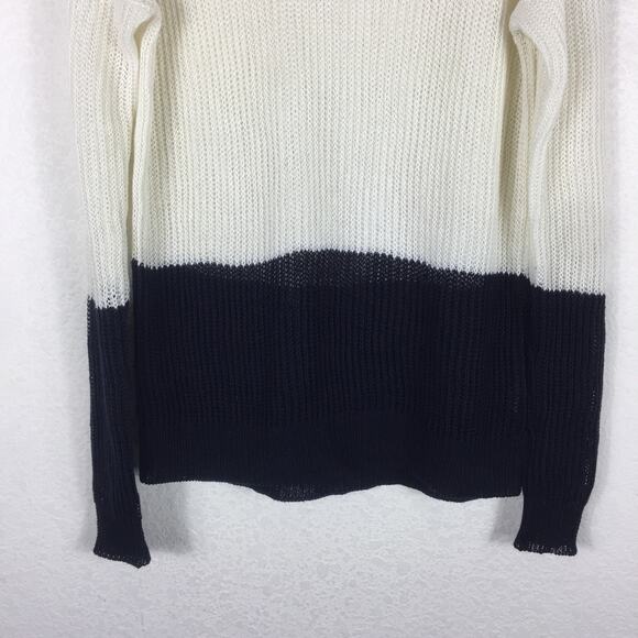 Vince Linen White Navy Colorblock Open Knit Oversized Sweater XS Fisherman - Picture 10 of 14